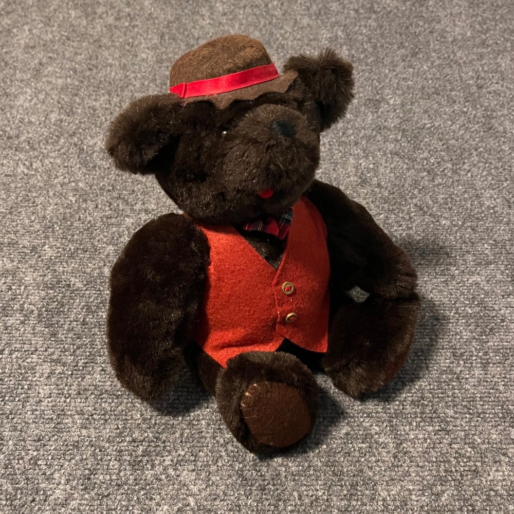 Vintage 1985 Kent Collectibles Jean Steele Originals Brown Teddy Bear Red Vest